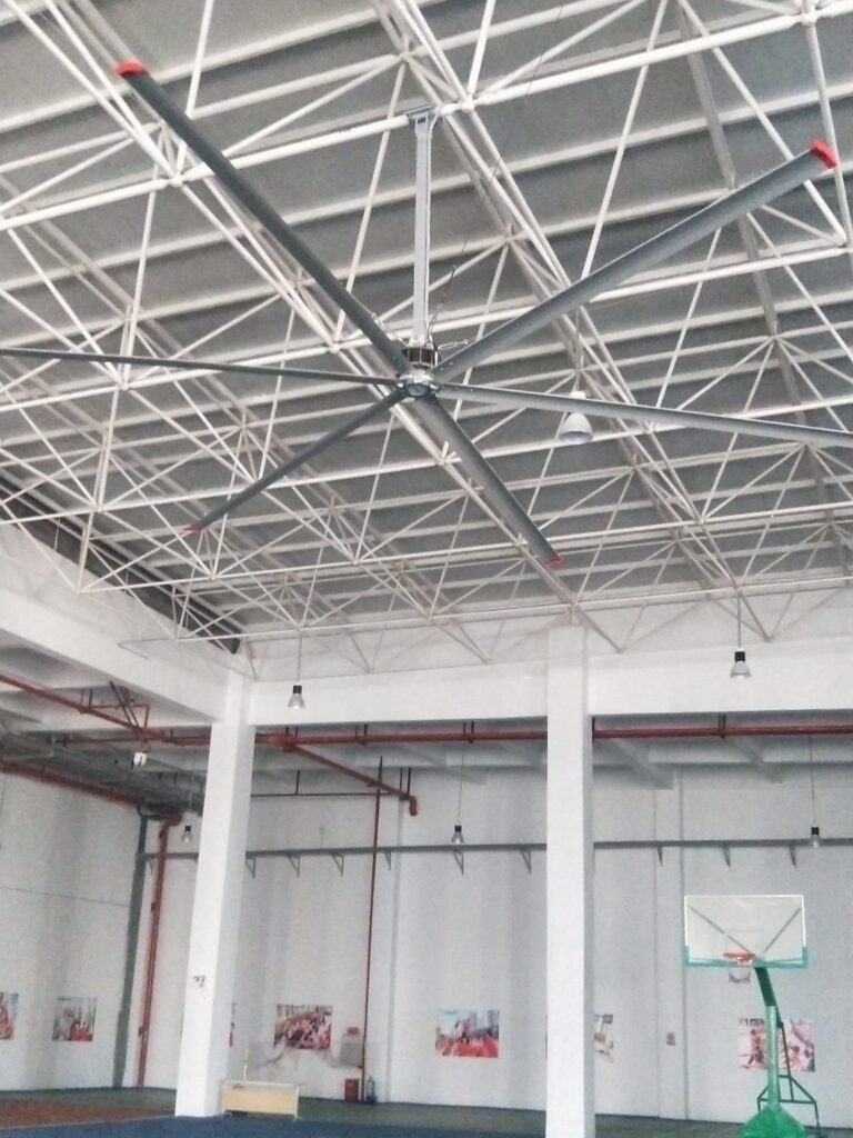 HVLS ceiling fans at an outdoor stadium sports field