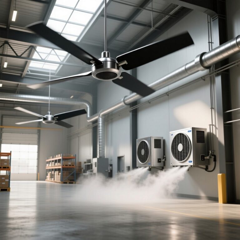 Rundongfang Industrial Cooling Equipment: Wide shot of a modern warehouse interior
